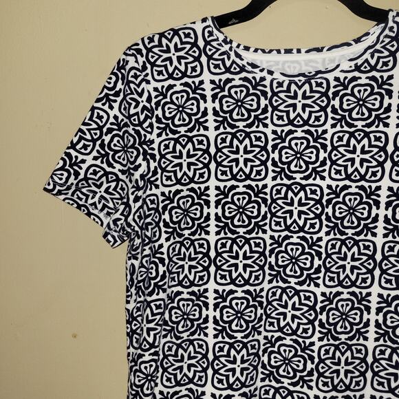 Talbots Navy White Print Scalloped‎ Neck M/P - Picture 4 of 10